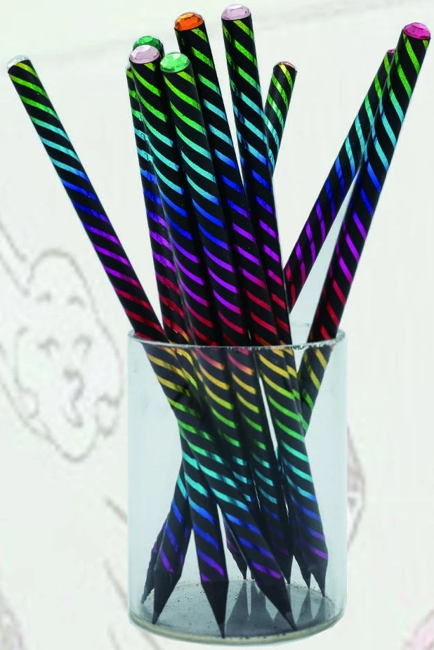 Rainbow stripe crystal-top pencils — KS3310